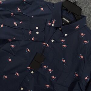 Bonobos Shirt Mens Large Navy‎ Frosty Flamingos Slim Fit Button Front Cotton